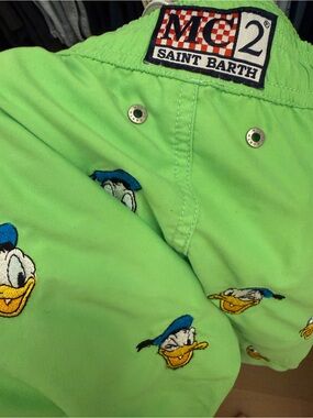 MC2 Saint Barth Men’s Lime Green Donald Duck Embroidered Shorts